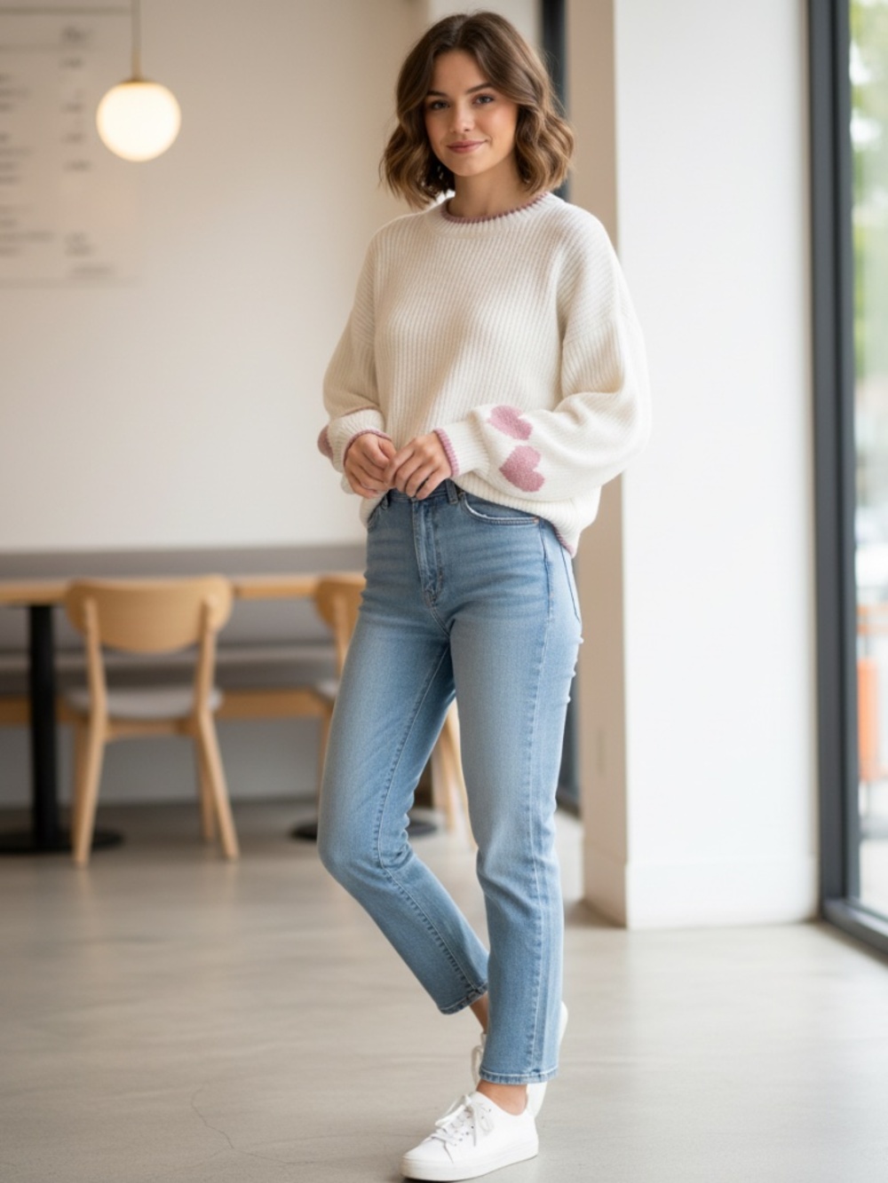 NWT Oversized sweater white sweater with pink Lg